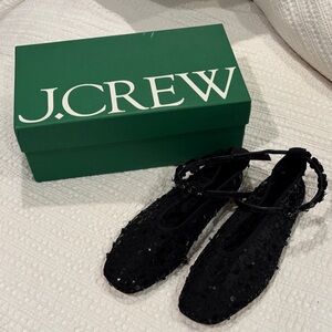 J. Crew Black Sequin Ballet Flats with Ankle Ties